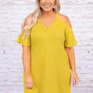 Chic Soul 2X Mustard Dress Cold Shoulder